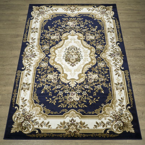 Российский прямой синий ковер акварель 20606